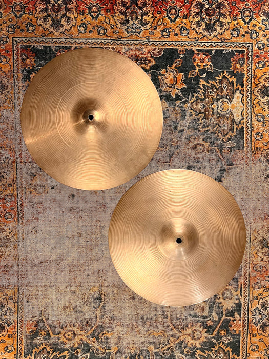 THIN LIGHT Vintage Zildjian EARLY New Beat 14” HiHats 844 1224 g Factory Stamped “HIHAT”