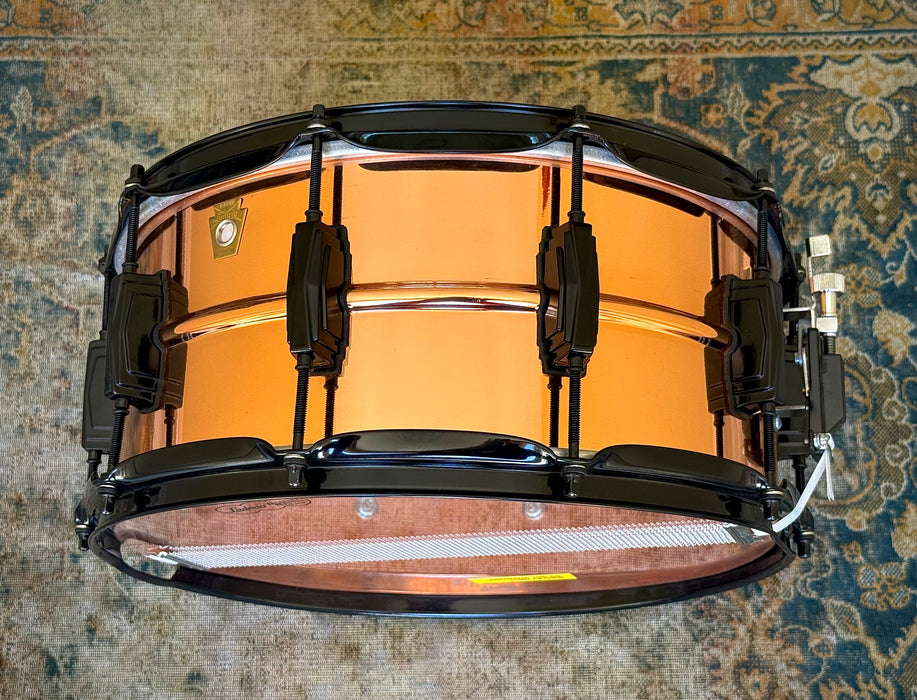 “LOBBY COPPER” - one-off Ludwig PROTOTYPE EARLY COPPERPHONIC 6.5” X 14” with factory Ludwig BLACK IMPERIAL LUGS AND HARDWARE Snare Drum