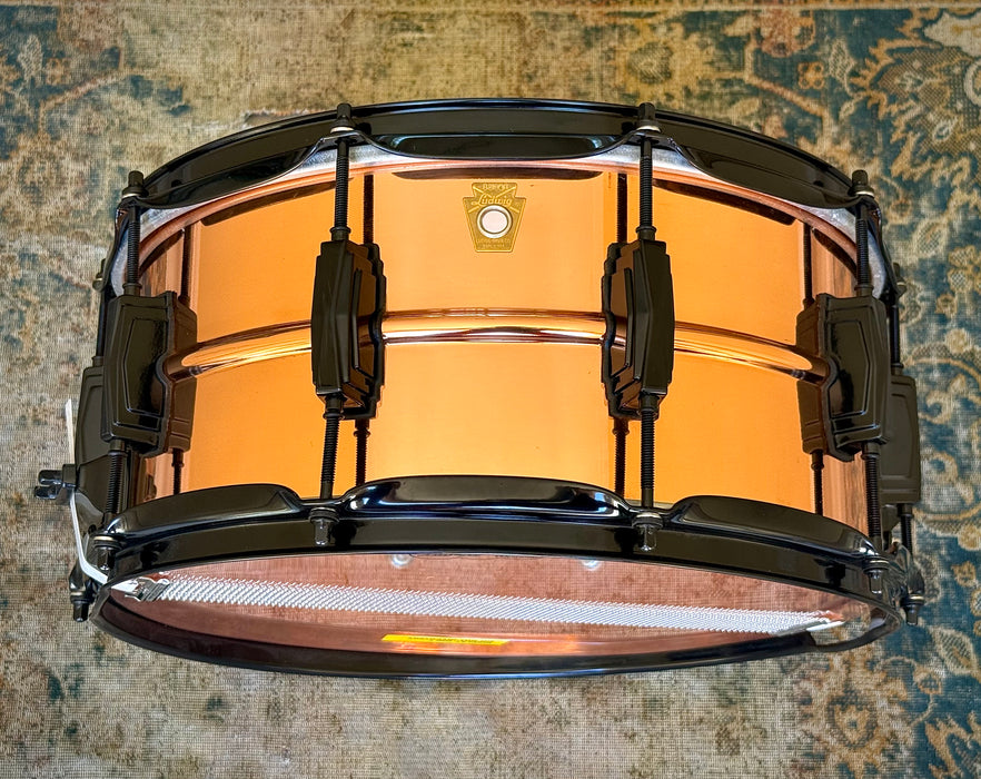 “LOBBY COPPER” - one-off Ludwig PROTOTYPE EARLY COPPERPHONIC 6.5” X 14” with factory Ludwig BLACK IMPERIAL LUGS AND HARDWARE Snare Drum