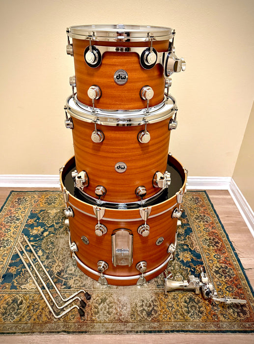 Custom DW Collector's Series EXOTIC MAHOGANY SPRUCE Drum Set 13", 16", 22" Mahogany Finish w/ Cases MINT