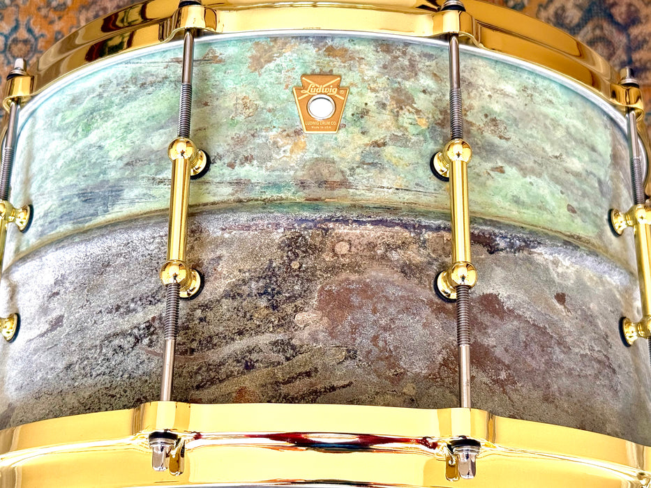 ONE-of-a-KIND LUDWIG PROTOTYPE “AGED CRUSTY COPPER” 8” X 14” COPPERPHONIC Snare Drum