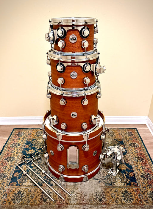 Custom DW Collector's Series EXOTIC CHERRY SPRUCE BOP Drum Set 10", 12", 14", 18" Mahogany Finish w/ Cases MINT