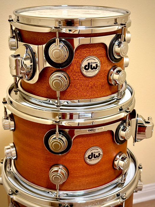 Custom DW Collector's Series EXOTIC CHERRY SPRUCE BOP Drum Set 10", 12", 14", 18" Mahogany Finish w/ Cases MINT