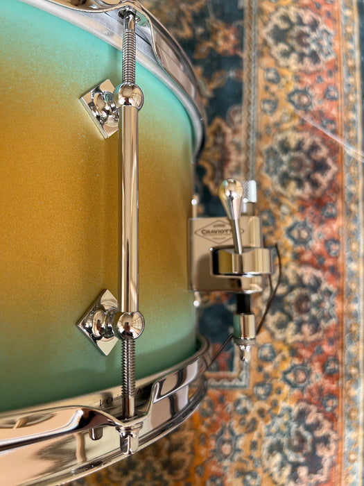 UNIQUE CRAVIOTTO 6 LUG Solid POPLAR 7” X 14” Snare CUSTOM Aqua Gold DUCO
