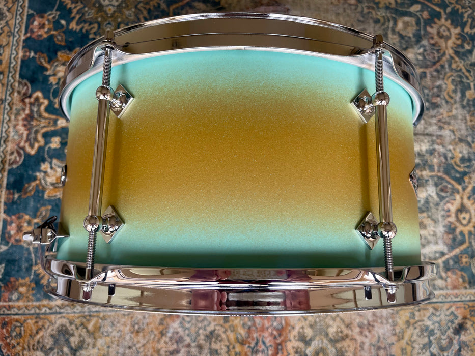 UNIQUE CRAVIOTTO 6 LUG Solid POPLAR 7” X 14” Snare CUSTOM Aqua Gold DUCO