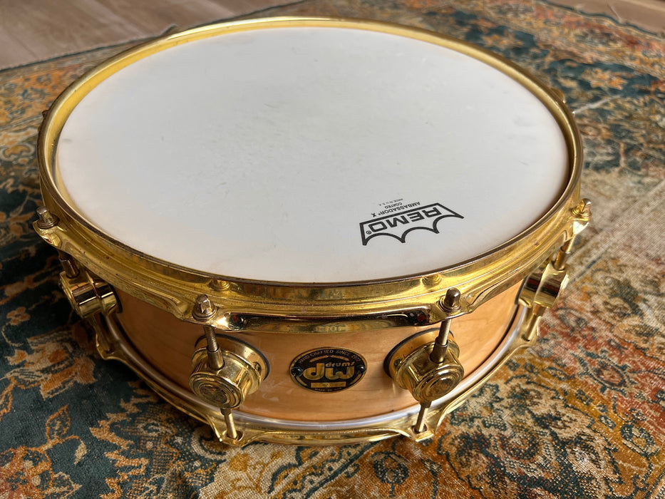 SIGNED DW Craviotto Solid Maple 5.5” X 14” Snare Drum W BRASS Hardware Sounds Amazing
