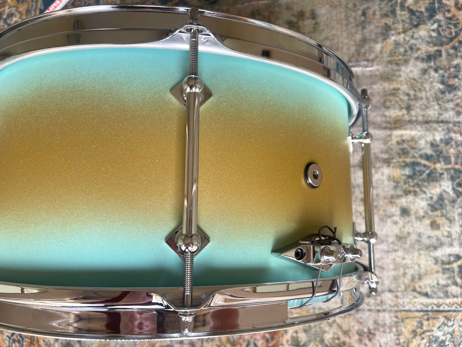 UNIQUE CRAVIOTTO 6 LUG Solid POPLAR 7” X 14” Snare CUSTOM Aqua Gold DUCO
