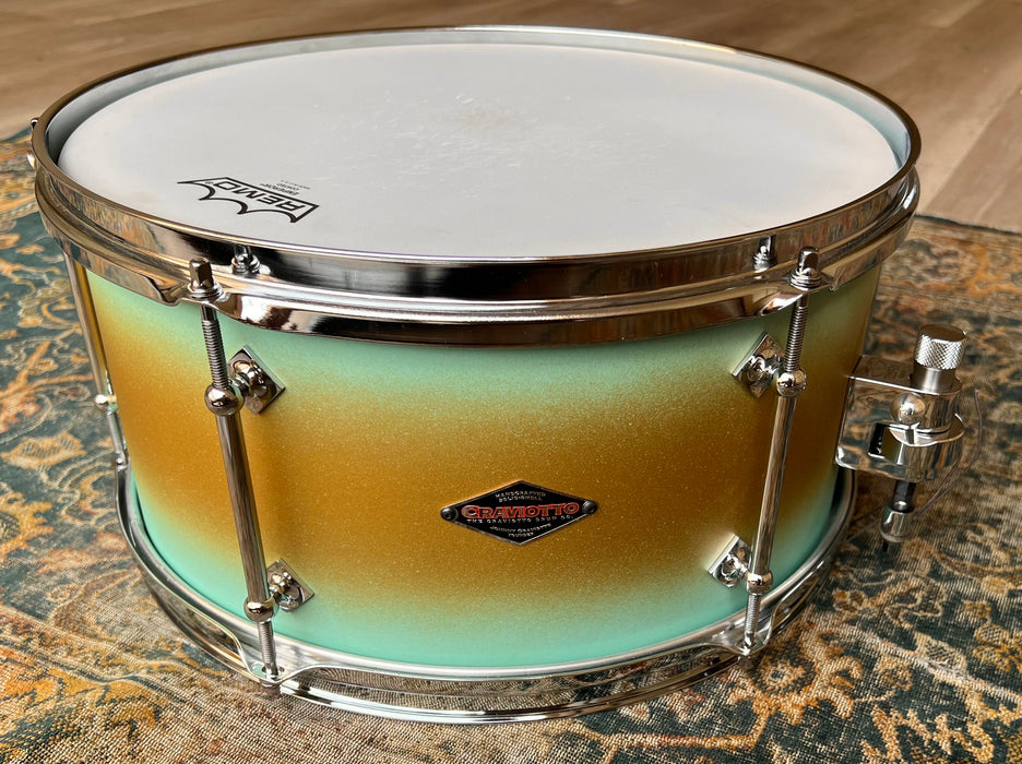 UNIQUE CRAVIOTTO 6 LUG Solid POPLAR 7” X 14” Snare CUSTOM Aqua Gold DUCO