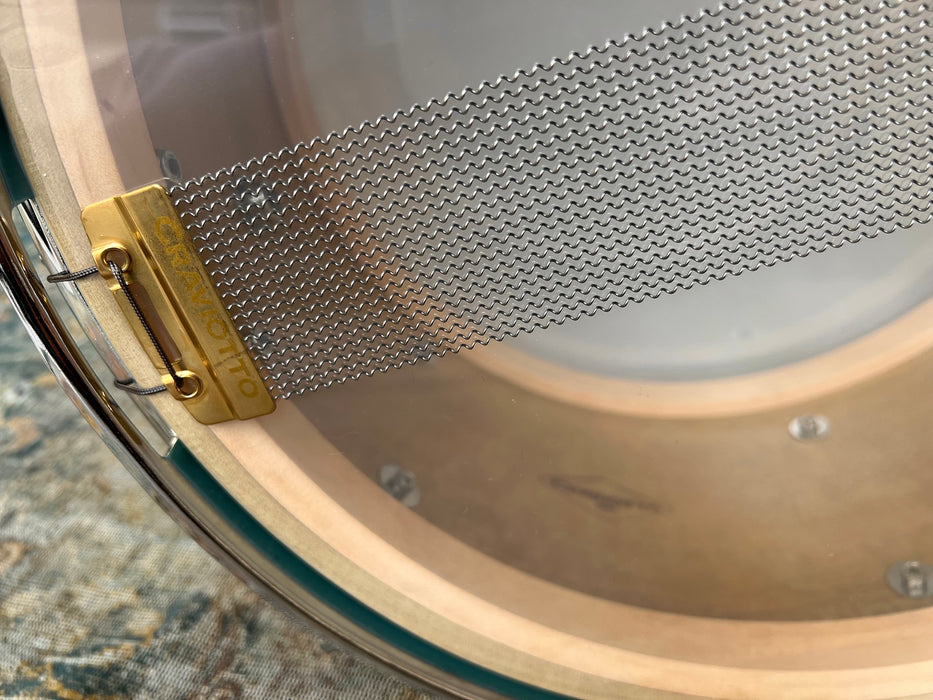 UNIQUE CRAVIOTTO 6 LUG Solid POPLAR 7” X 14” Snare CUSTOM Aqua Gold DUCO