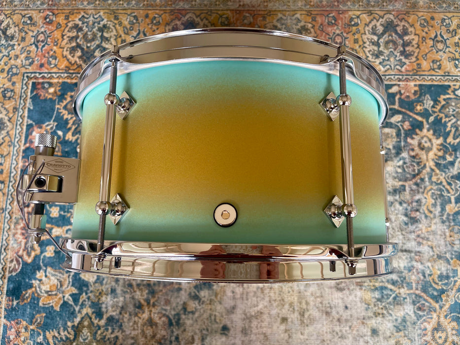 UNIQUE CRAVIOTTO 6 LUG Solid POPLAR 7” X 14” Snare CUSTOM Aqua Gold DUCO