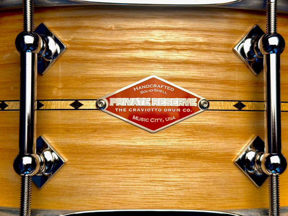 UNIQUE CRAVIOTTO Private Reserve SOLID ASH Snare Drum with Diamond Inlay! 5.5” X 14” STUNNING! Mint!