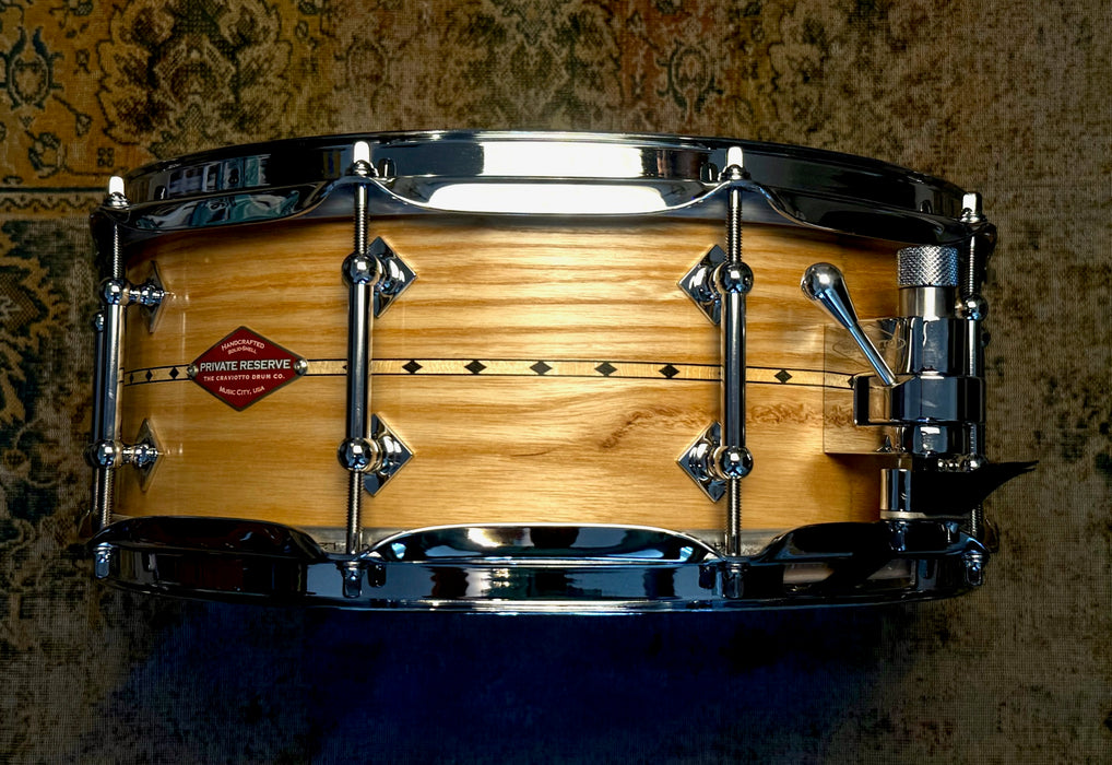 UNIQUE CRAVIOTTO Private Reserve SOLID ASH Snare Drum with Diamond Inlay! 5.5” X 14” STUNNING! Mint!