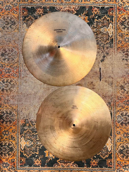PERFECT PAIR Of MATCHED Vintage Zildjian CRASHES 18” THIN 1284 g 18” MEDIUM THIN 1400 g