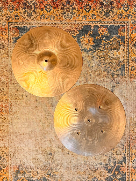 RARE DOUBLE STAMP Vintage VINNIE 1970s A & CIE Zildjian EARLY QUICK BEAT 14” Hihats 1099 1318 g BRILLIANT