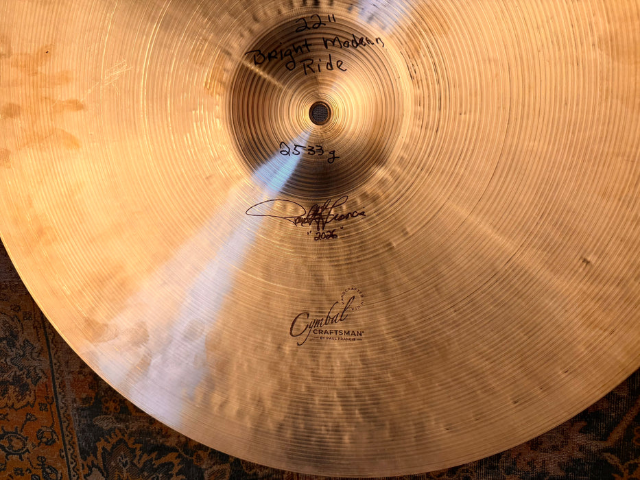 PAUL FRANCIS Custom CYMBAL CRAFTSMAN 22” Crash Ride or Bright Modern Ride! NEW! 2533 g Sounds AMAZING