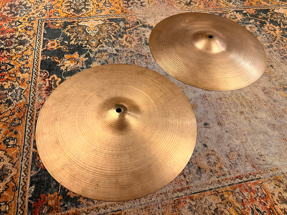 THIN LIGHT Vintage Zildjian EARLY New Beat 14” HiHats 844 1224 g Factory Stamped “HIHAT”