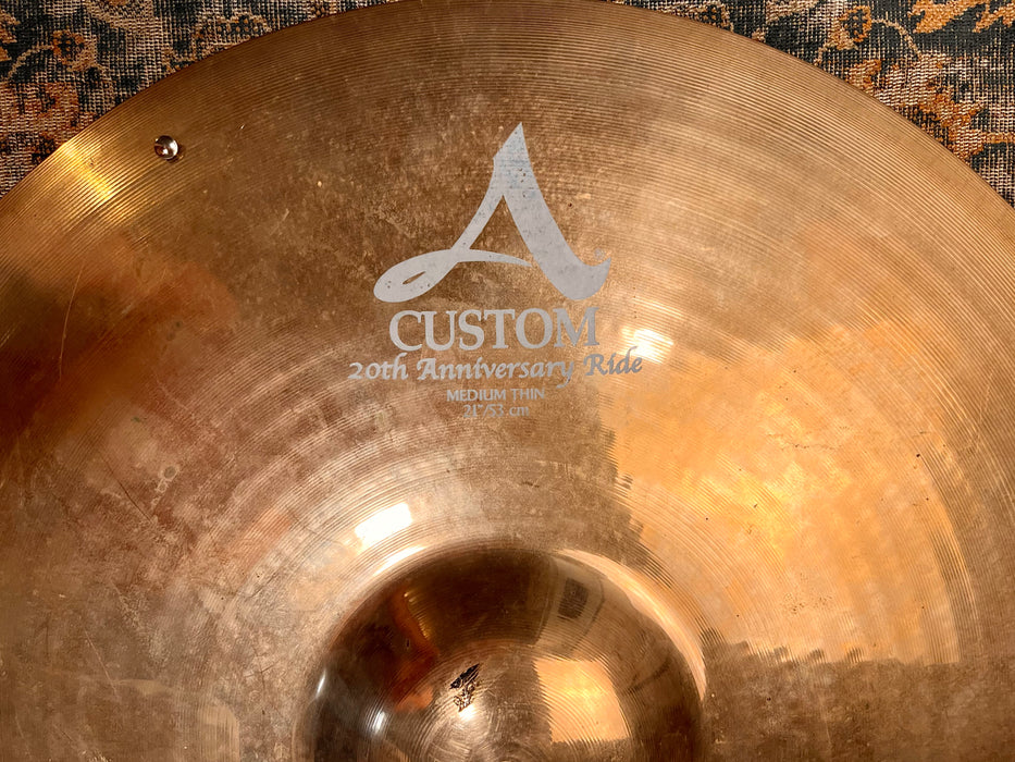 20th ANNIVERSARY Zildjian A Custom Medium Thin 21” Ride Sizzle 2470 g GLASSY SMOOTH! Crashable