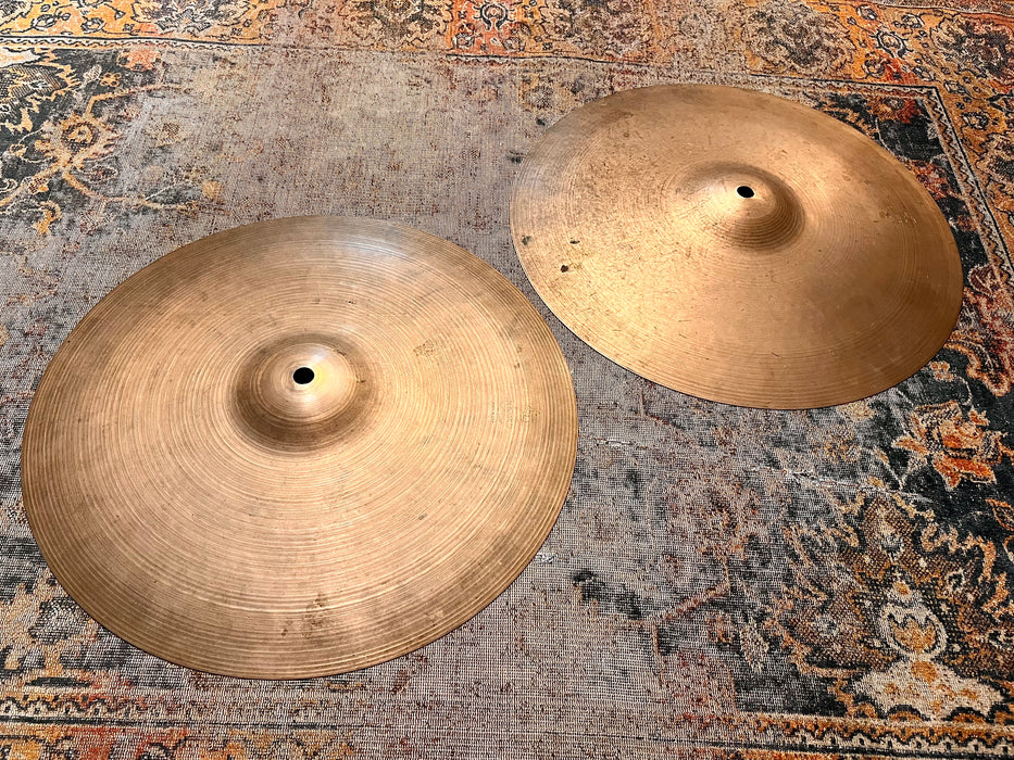 VERY PAPER THIN 1950s Vintage Zildjian 14” Hihats 687 748 g LIGHT AIRY WHISPY TONE! GORGEOUS!
