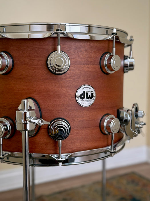 Custom DW Collector's Series BALLAD SNARE EXOTIC CHERRY SPRUCE  10” X 14” Mahogany Finish w/ Beato Case MINT