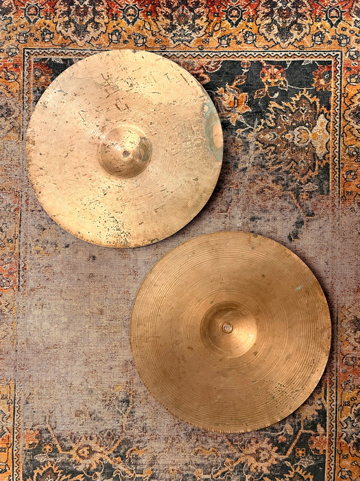 VERY PAPER THIN 1950s Vintage Zildjian 14” Hihats 696 732 g LIGHT AIRY WHISPY TONE! GORGEOUS!