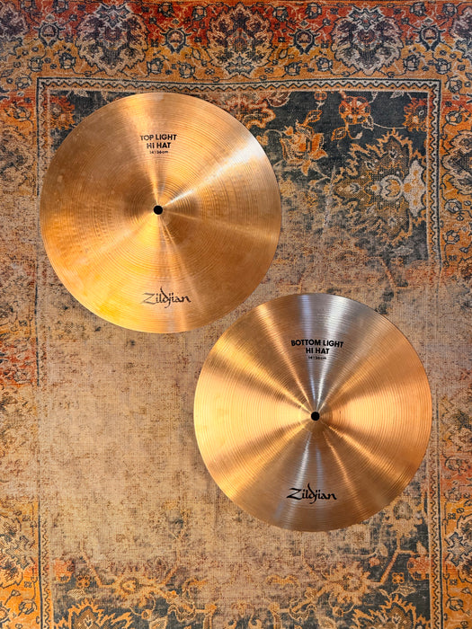 Rare FACTORY LIGHT Vintage Zildjian Thin Hihats 14” 879 892 g CLEAN! Awesome LIGHT Zildjian! Discontinued