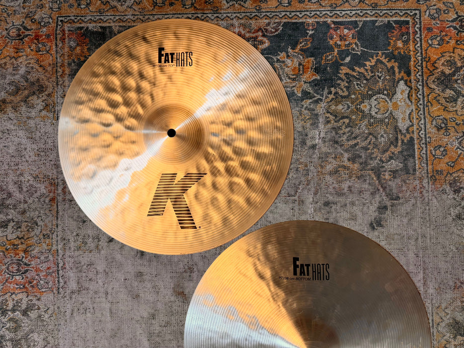 Zildjian K 15” FAT HATS Hihats! PERFECT SHAPE! Darker Tone! 1214 1494 g Don’t Pay $720 for a Guess!