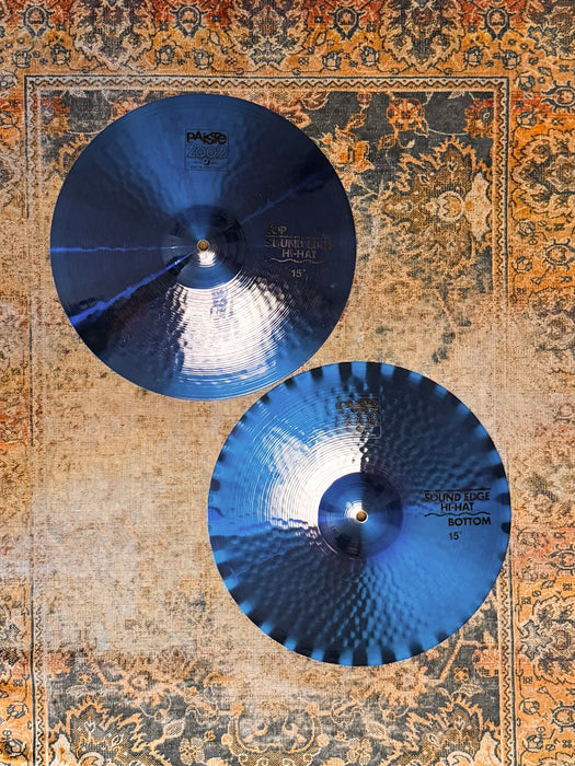 Unique Paiste ONE Of A KIND Custom Blue 2002 15" Sound Edge Hihats, 19" Crash, 20" Crash SET... With Black Labels!!!!!!!