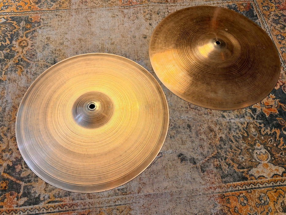 RARE 1950s Vintage Zildjian PAPER THIN 15” Hihats 948 1056 g Golden Era LIGHT COMPLEX SMOOTH
