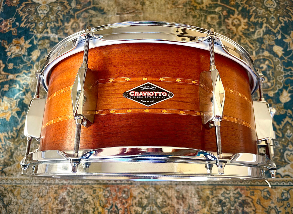 Rare 8 Lug Craviotto STACKED SOLID Mahogany Cherry Mahogany 6.5” X 14” Snare MINT