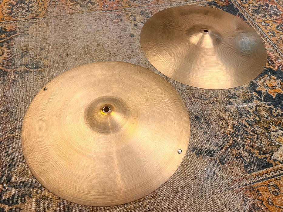 Ultra THIN RARE 1940s Vintage Zildjian Trans Stamp 14 Sizzle Hihats 5 Hazelshould Drums Cymbals