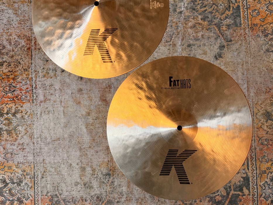 Zildjian K 15” FAT HATS Hihats! PERFECT SHAPE! Darker Tone! 1214 1494 g Don’t Pay $720 for a Guess!