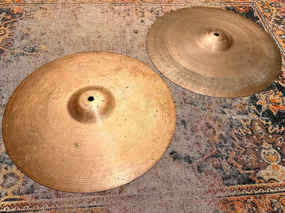 VERY PAPER THIN 1950s Vintage Zildjian 14” Hihats 696 732 g LIGHT AIRY WHISPY TONE! GORGEOUS!