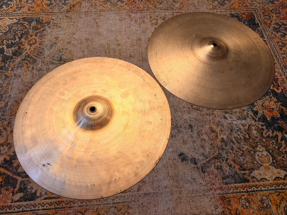 75 Yr Old Rare DARK PAPER THIN Vintage 1950s Zildjian 15” Hihats 936 998 g WARM Smooth!