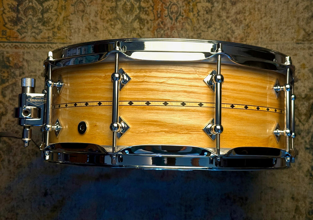 UNIQUE CRAVIOTTO Private Reserve SOLID ASH Snare Drum with Diamond Inlay! 5.5” X 14” STUNNING! Mint!