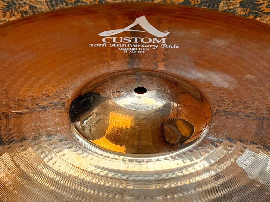 20th ANNIVERSARY Zildjian A Custom Medium Thin 21” Ride GLASSY SMOOTH Versatile! 2494 g CLEAN