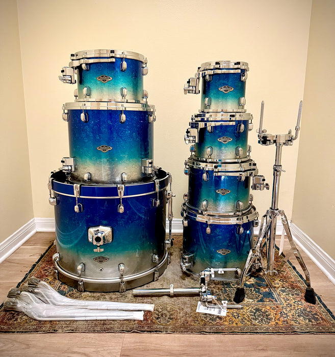 UNIQUE CUSTOM TAMA Starclassic Walnut Birch 7 Piece Drum Set in Molten Blue Ice Fade IMMACULATE