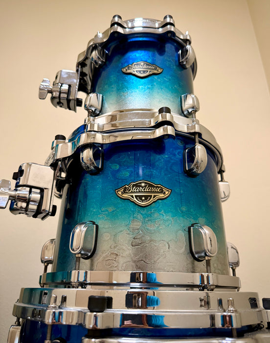 UNIQUE CUSTOM TAMA Starclassic Walnut Birch 7 Piece Drum Set in Molten Blue Ice Fade IMMACULATE