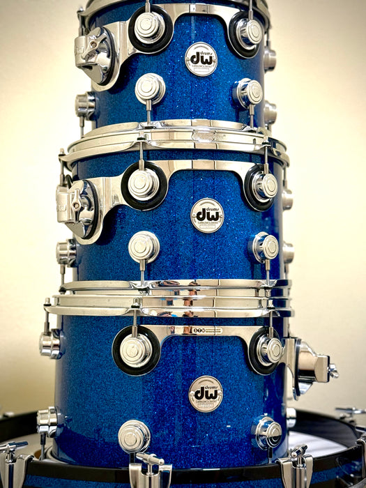 Custom DW Collector's Series SANTA MONICA Drum Set 10", 12", 13", 16", 18", 22", 10" Concert BLUE GLASS GLITTER Finish