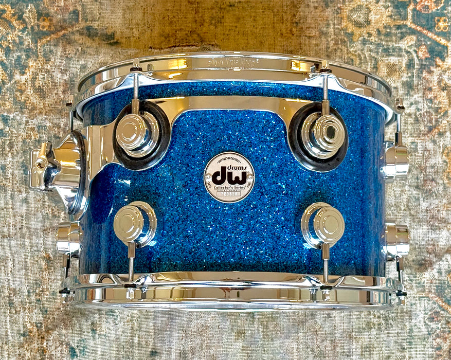 Custom DW Collector's Series SANTA MONICA Drum Set 10", 12", 13", 16", 18", 22", 10" Concert BLUE GLASS GLITTER Finish