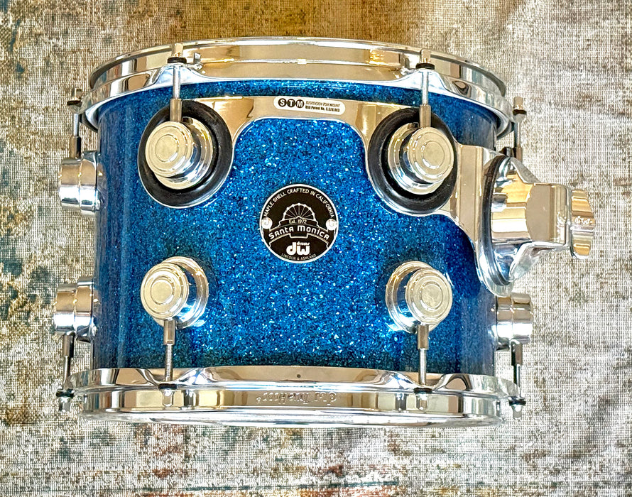 Custom DW Collector's Series SANTA MONICA Drum Set 10", 12", 13", 16", 18", 22", 10" Concert BLUE GLASS GLITTER Finish