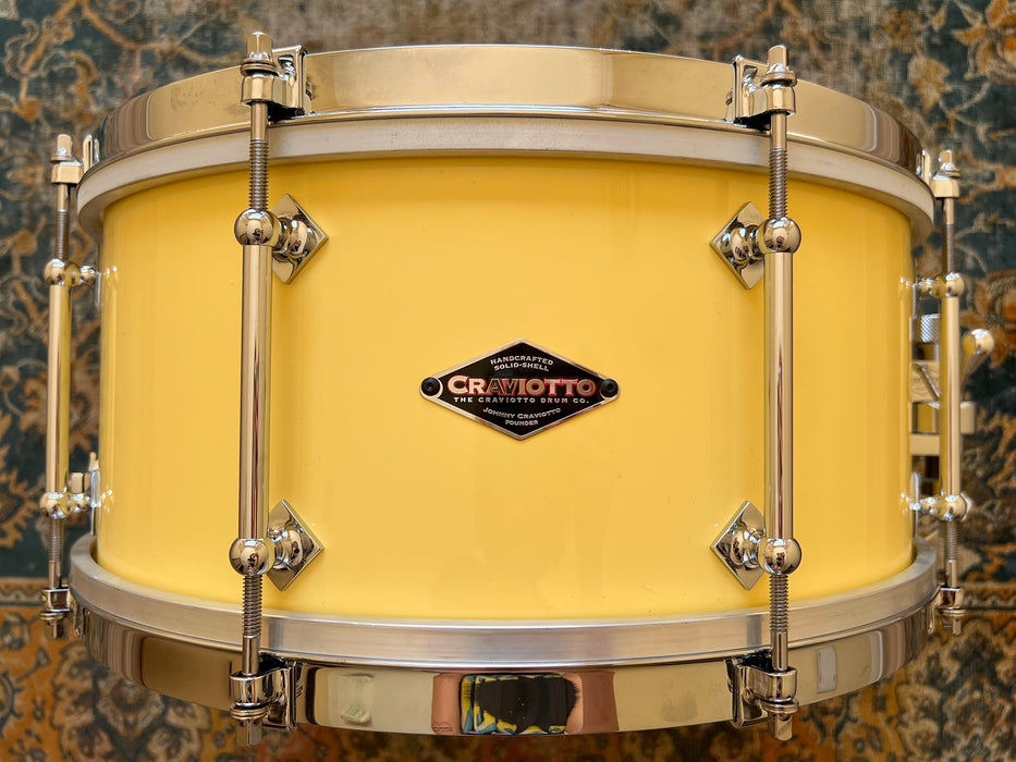 UNIQUE CRAVIOTTO Solid Maple 7” X 14” Snare Drum Vintage CHEVY YELLOW