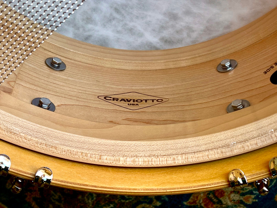 UNIQUE Custom Craviotto Solid Maple Snare w Inlay Wood Hoops 5.5” X 14” Maroon