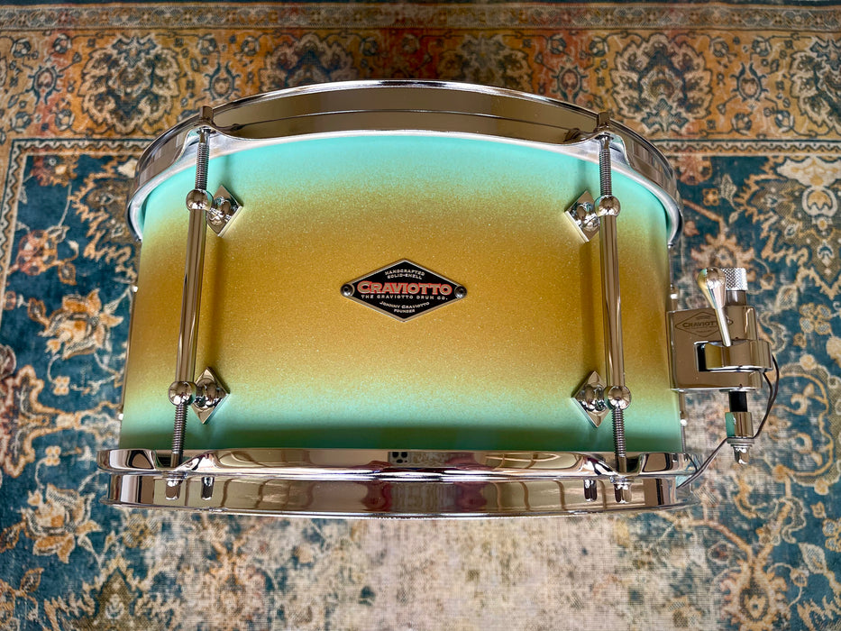 UNIQUE CRAVIOTTO 6 LUG Solid POPLAR 7” X 14” Snare CUSTOM Aqua Gold DUCO