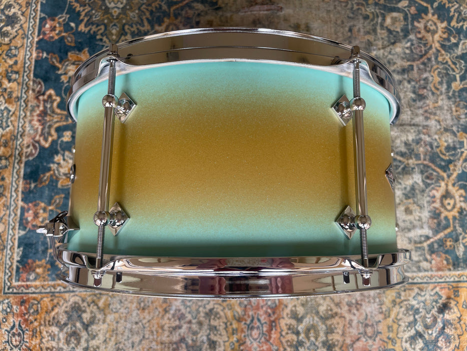 UNIQUE CRAVIOTTO 6 LUG Solid POPLAR 7” X 14” Snare CUSTOM Aqua Gold DUCO