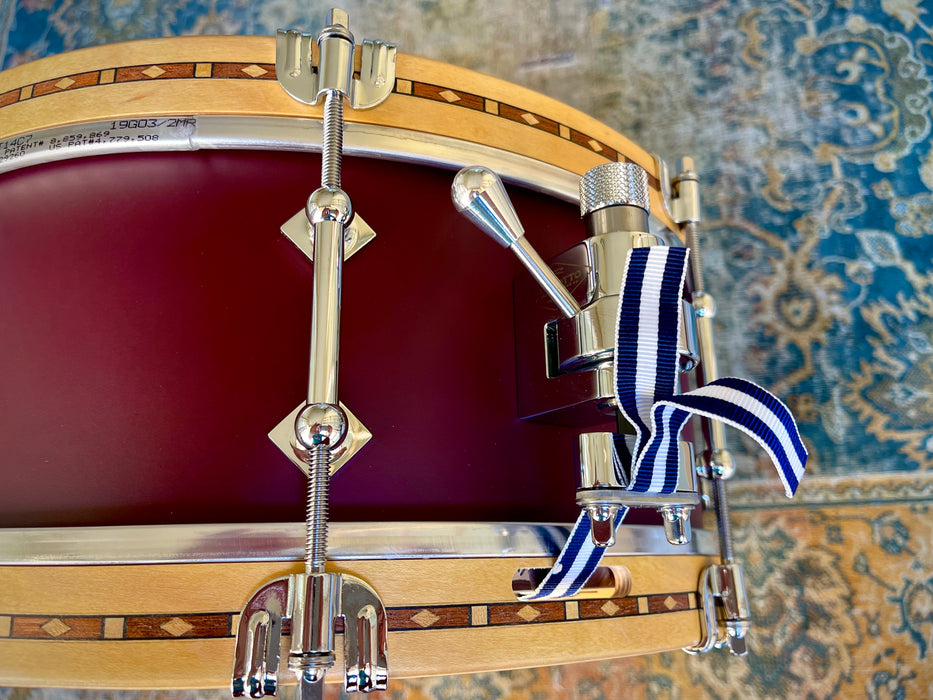 UNIQUE Custom Craviotto Solid Maple Snare w Inlay Wood Hoops 5.5” X 14” Maroon