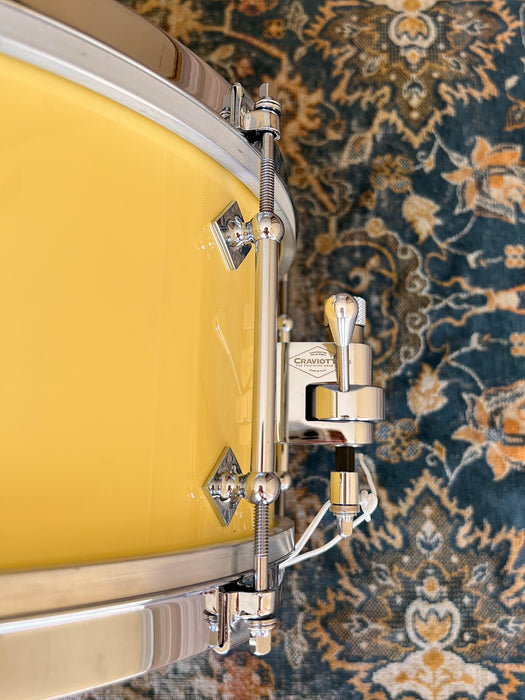 UNIQUE CRAVIOTTO Solid Maple 7” X 14” Snare Drum Vintage CHEVY YELLOW
