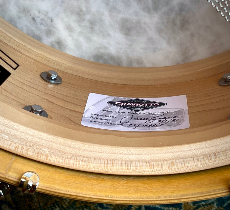 UNIQUE Custom Craviotto Solid Maple Snare w Inlay Wood Hoops 5.5” X 14” Maroon