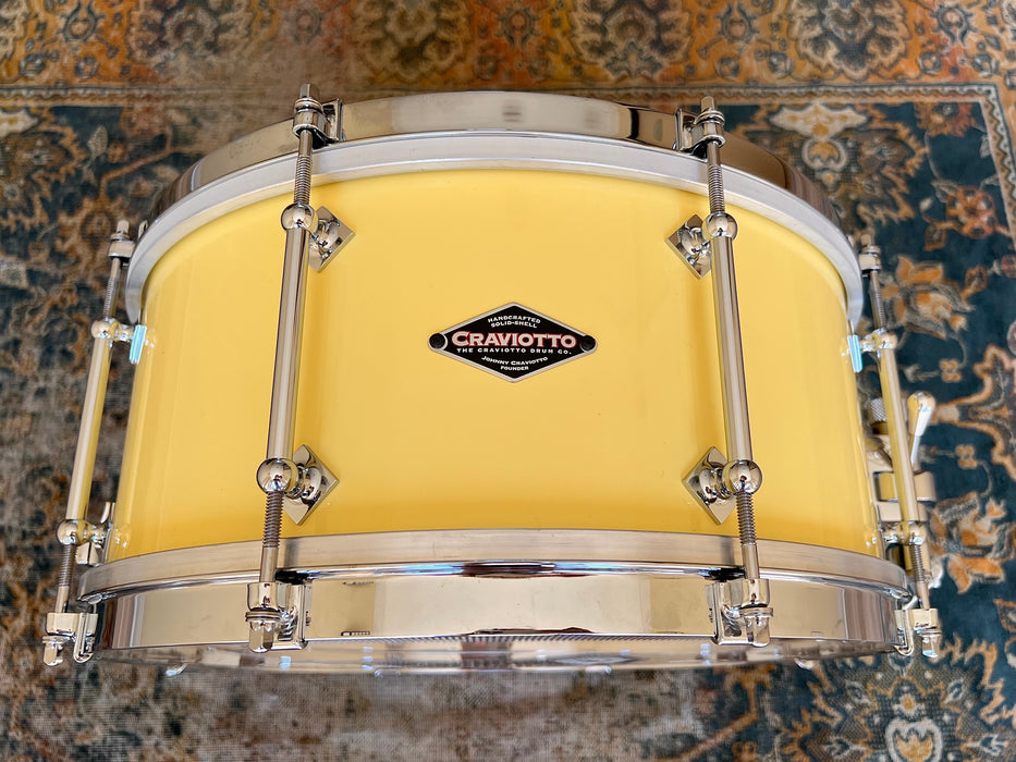 UNIQUE CRAVIOTTO Solid Maple 7” X 14” Snare Drum Vintage CHEVY YELLOW