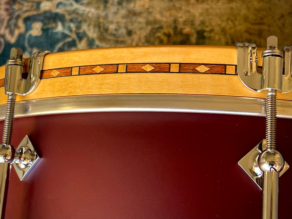 UNIQUE Custom Craviotto Solid Maple Snare w Inlay Wood Hoops 5.5” X 14” Maroon